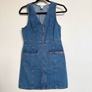 Forever 21 Denim Zip Front Mini Dress Utility Pocket Y2K Blue Small